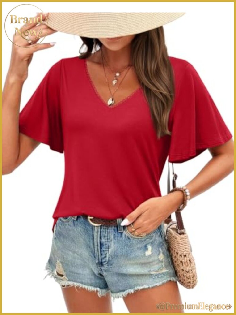 Women's Ruffle Bell Sleeve V-Neck Top Summer Casual Blouse